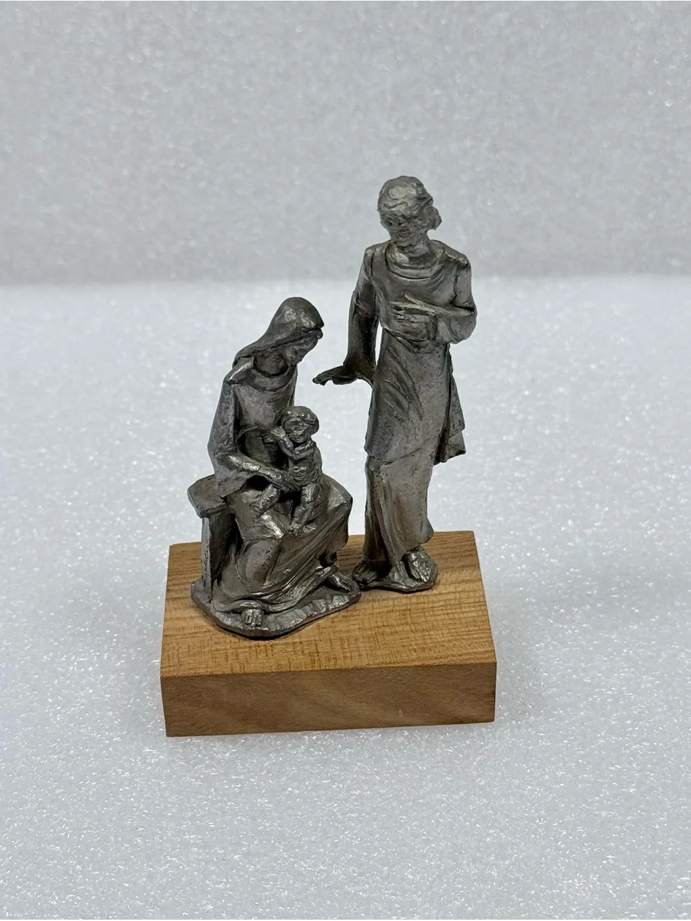 Vintage Holly Family Peltro Hand Chiseled Italian Pewter Signed